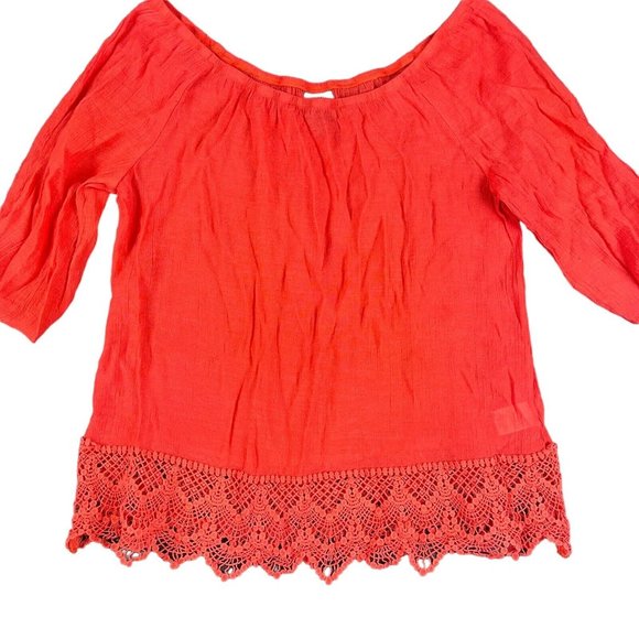 Bobeau Top Blouse Red Orange Off The Shoulder Lace‎ Hem Women's Size Medium - Picture 6 of 16